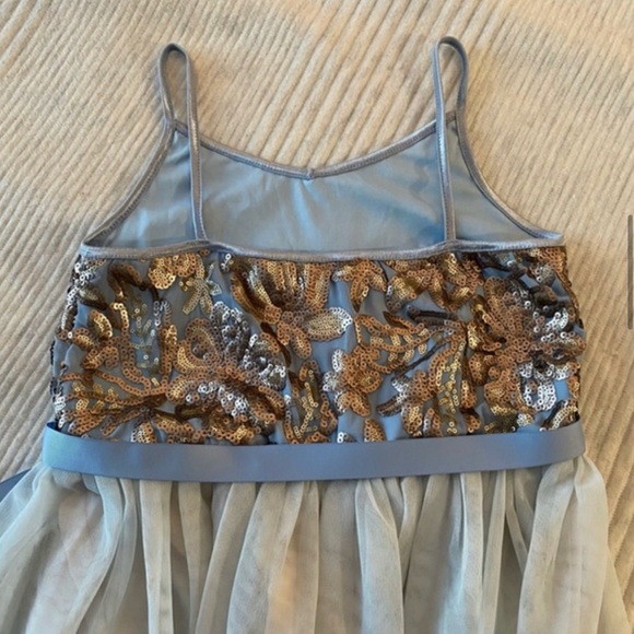 Girls Ballerina Dress in Baby Blue with Gold Sequins, double tulle skirt - Picture 9 of 15